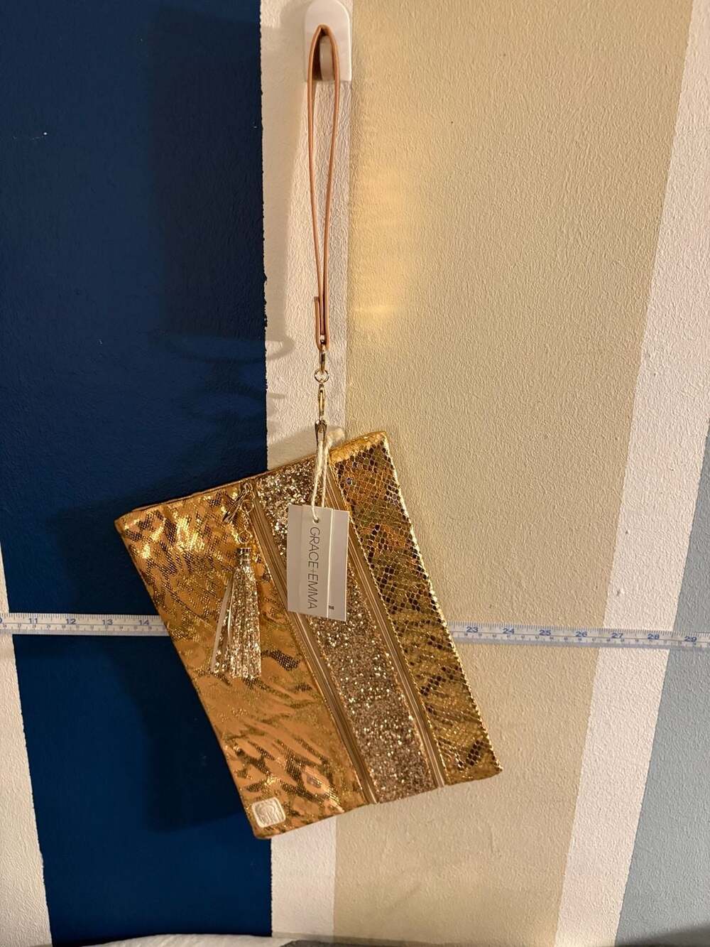 Grace+Emma Gold Metallic Leopard Sequin Wristlet Clutch